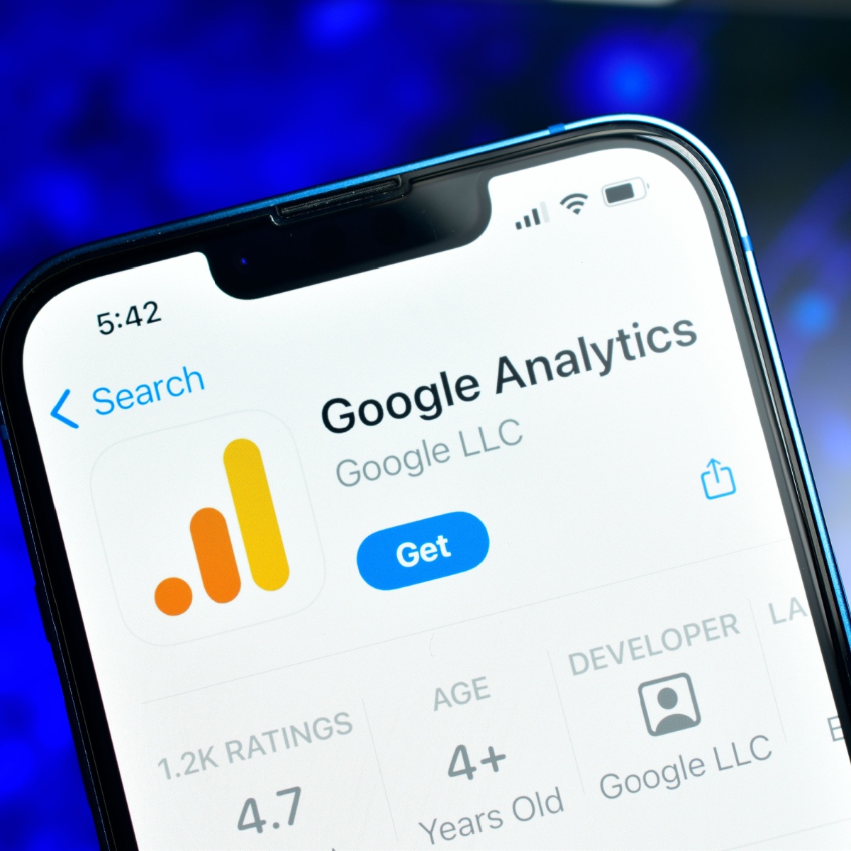 A closeup view of Google Analytics on a phone